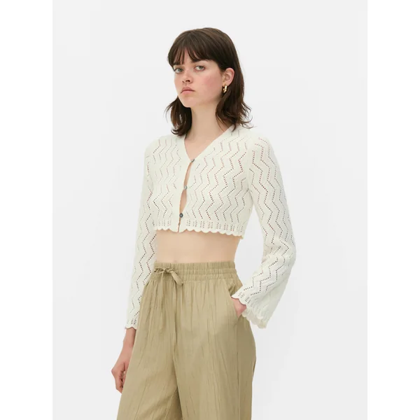 Zigzag Cropped Cardigan - Ivory