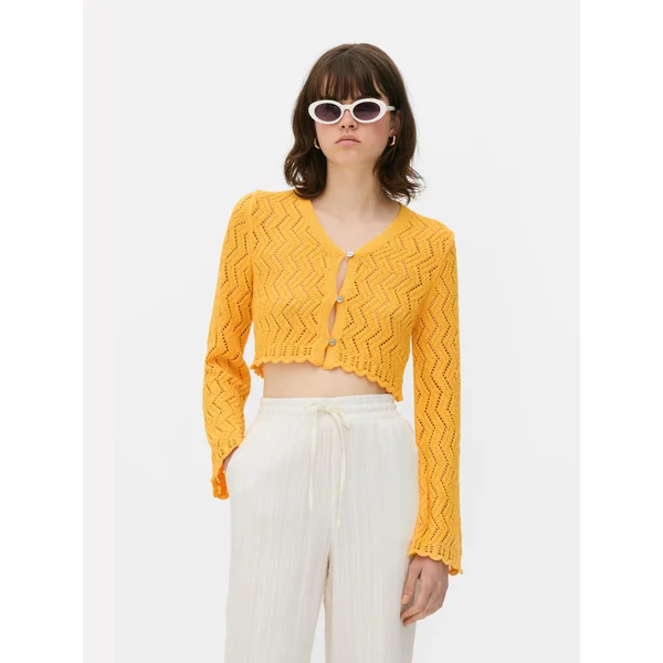 Zigzag Cropped Cardigan - Orange
