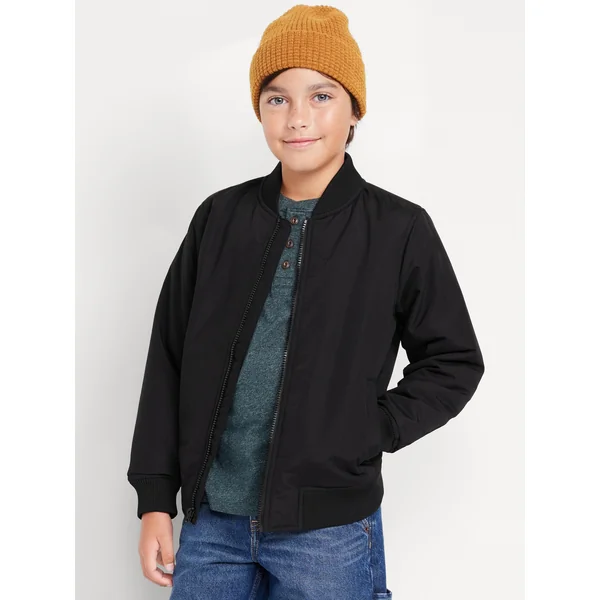Zip-Front Bomber Jacket for Boys - Black Jack