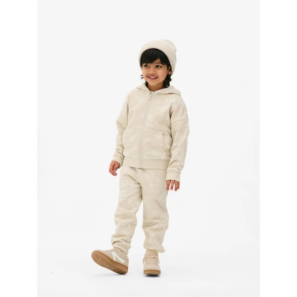 Zip-Up Graphic Hoodie - Stone